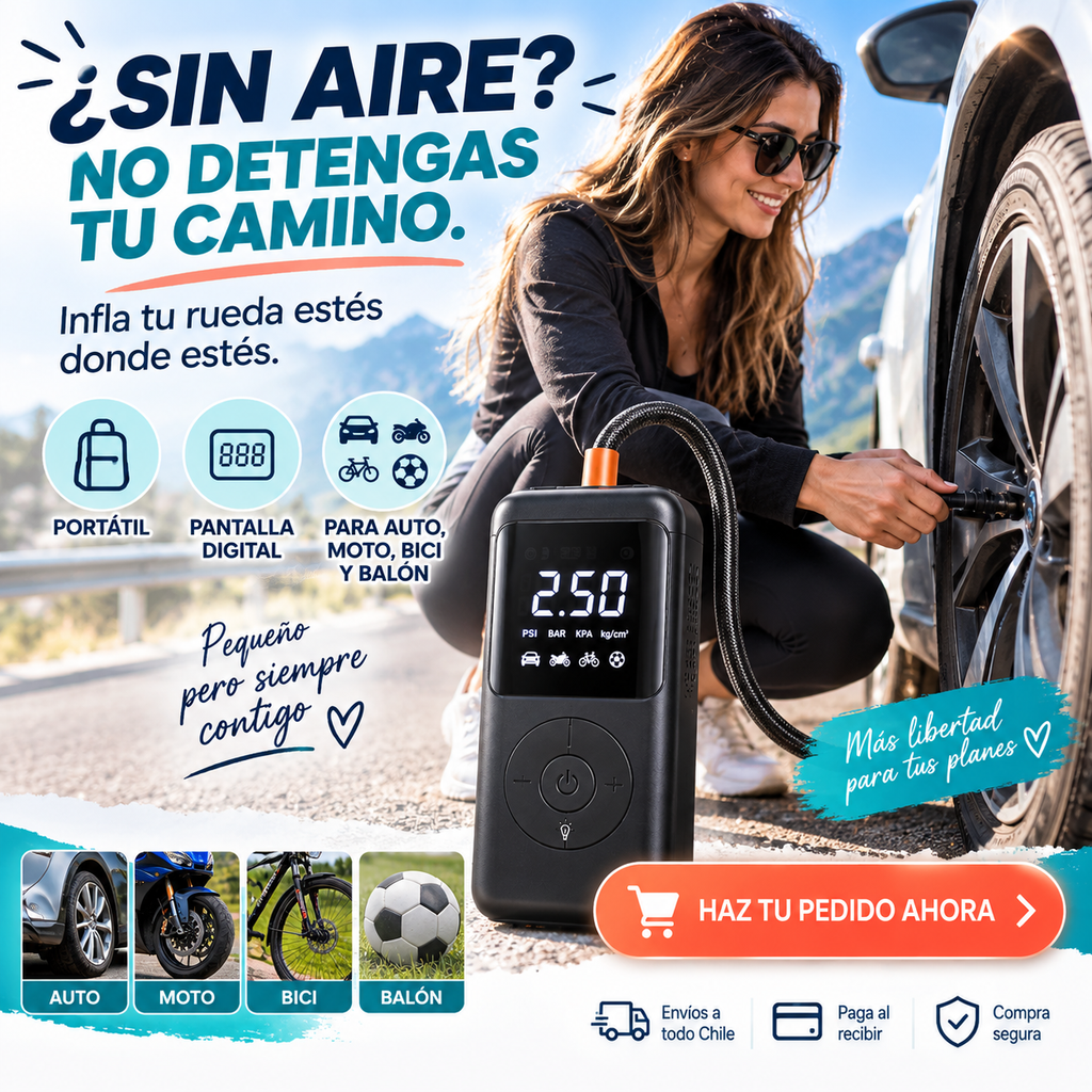 AirPro Inflador Digital Multifunción – Solución Rápida para tus Neumáticos
