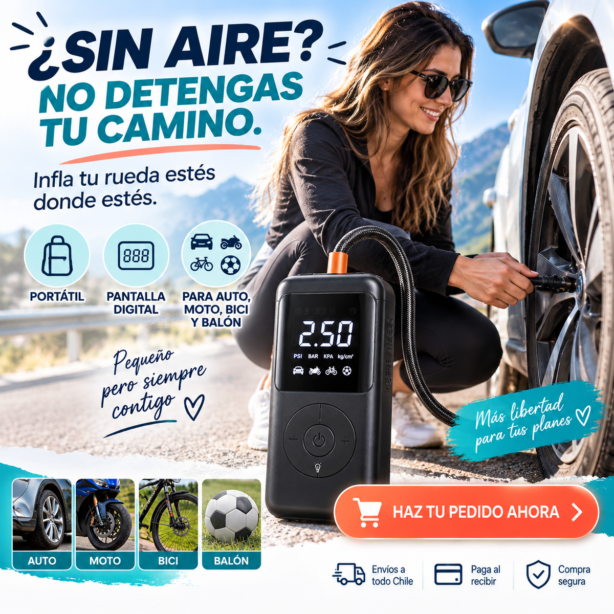 AirPro Inflador Digital Multifunción – Solución Rápida para tus Neumáticos