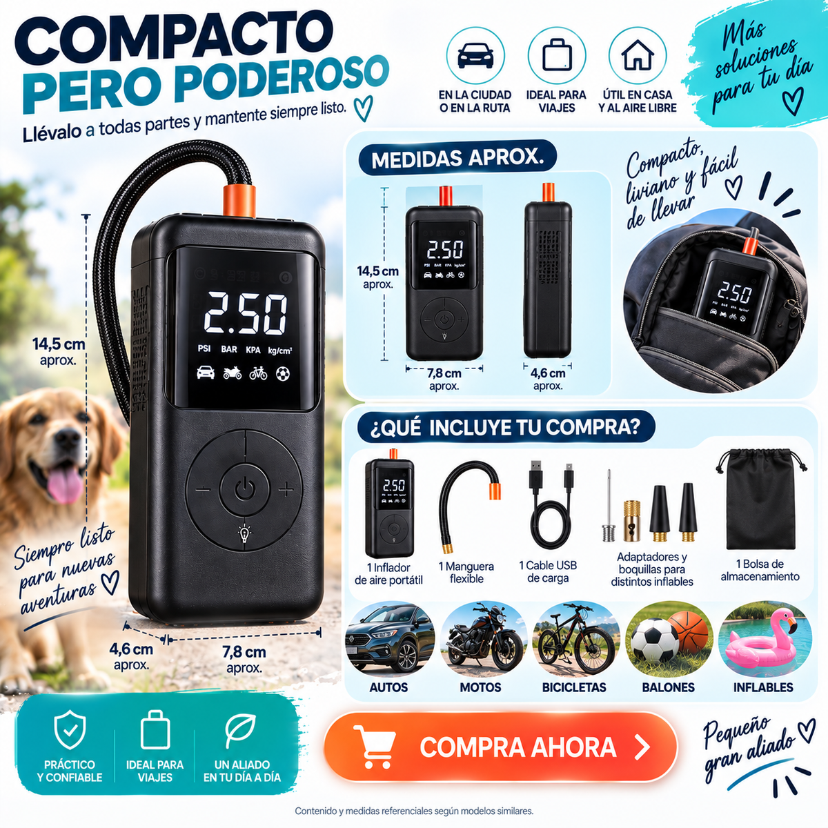 AirPro Inflador Digital Multifunción – Solución Rápida para tus Neumáticos