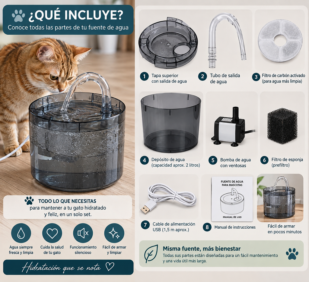 Fuente Inteligente de Agua para Mascotas 2L, Envio Gratis Pocos Dias