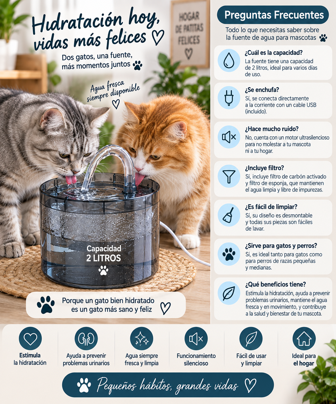 Fuente Inteligente de Agua para Mascotas 2L, Envio Gratis Pocos Dias