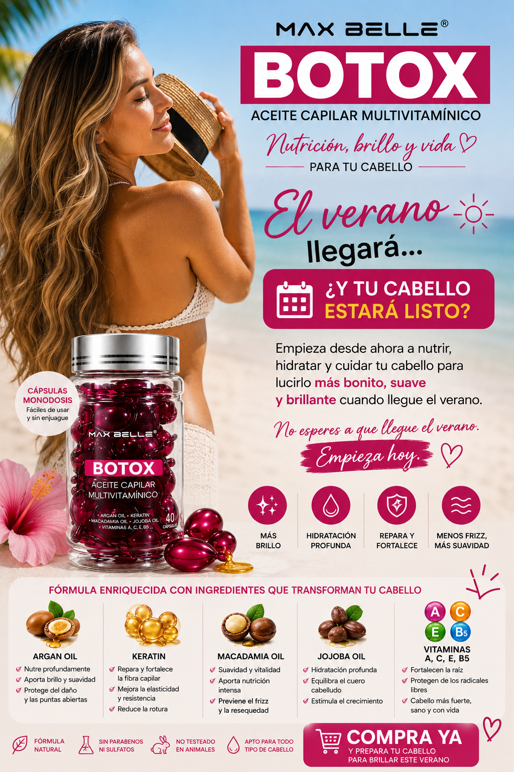 BOTOX CAPILAR combina aceites, queratina y vitaminas para nutrir, hidratar y aportar brillo a tu cabello. ✨